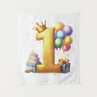 ゴールドでお祝い 1歳の誕生日 タペストリー
