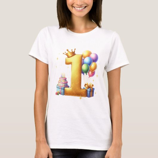 ゴールドでお祝い 1歳の誕生日 Tシャツ (正面)