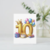 ゴールドでお祝い 10歳の誕生日 シーズンポストカード (スタンド正面)