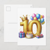 ゴールドでお祝い 10歳の誕生日 シーズンポストカード (正面/裏面)