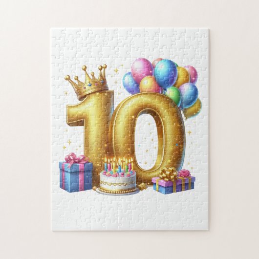 ゴールドでお祝い 10歳の誕生日 ジグソーパズル (縦)