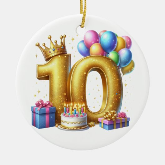 ゴールドでお祝い 10歳の誕生日 セラミックオーナメント (正面)