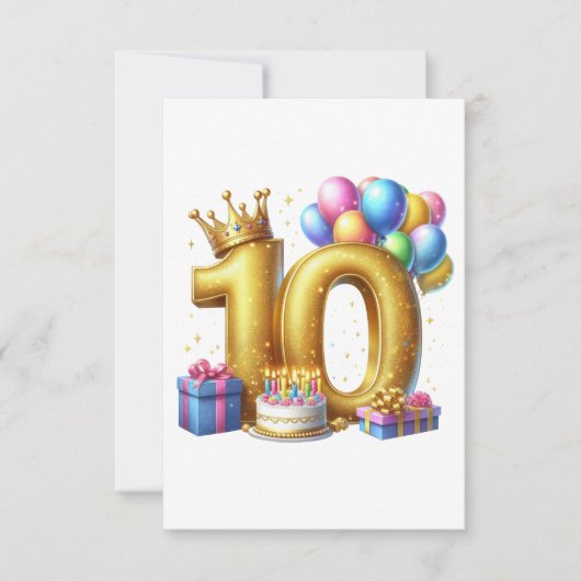 ゴールドでお祝い 10歳の誕生日 出欠カード (正面)