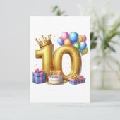 ゴールドでお祝い 10歳の誕生日 出欠カード (スタンド正面)