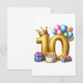 ゴールドでお祝い 10歳の誕生日 出欠カード (正面/裏面)