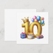 ゴールドでお祝い 10歳の誕生日 招待状 (正面/裏面)