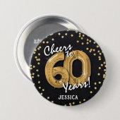 ゴールドで乾杯! 60歳の誕生日おめでとう 缶バッジ (正面&裏面)
