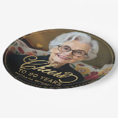 ゴールドで乾杯！90歳の誕生日 カスタムフォト ペーパープレート (アングル)