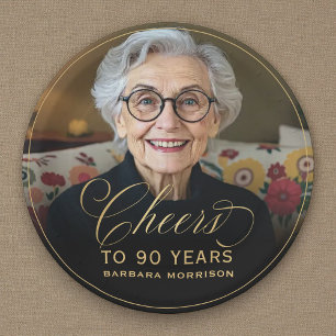 ゴールドで乾杯！90歳の誕生日 カスタムフォト ペーパープレート