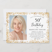 ゴールドで華やかな50歳の誕生日 招待状 (正面)