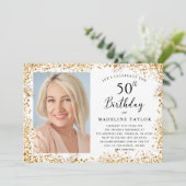 ゴールドで華やかな50歳の誕生日 招待状 (スタンド正面)