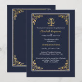 ゴールドで装飾された正義の天秤の卒業式招待状 招待状 (正面/裏面)