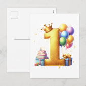ゴールドで1歳の誕生日をお祝い シーズンポストカード (正面/裏面)