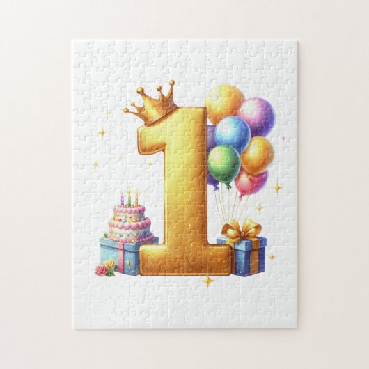 ゴールドで１歳の誕生日をお祝い ジグソーパズル (縦)