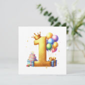 ゴールドで１歳の誕生日をお祝い 招待状 (スタンド正面)