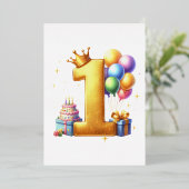 ゴールドで１歳の誕生日をお祝い 箔招待状 (立ち正面)