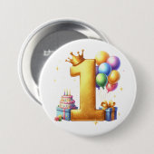 ゴールドで１歳の誕生日をお祝い 缶バッジ (正面&裏面)