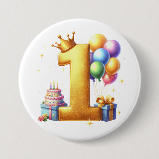 ゴールドで１歳の誕生日をお祝い 缶バッジ