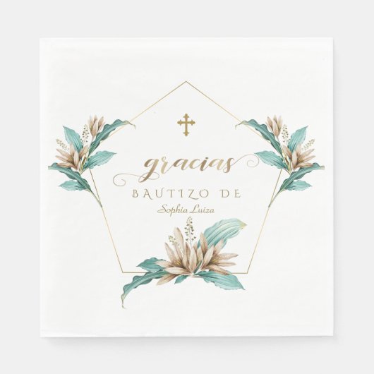 ゴールドとアイボリーのユリの洗礼招待状 スタンダードランチョンナプキン (正面)