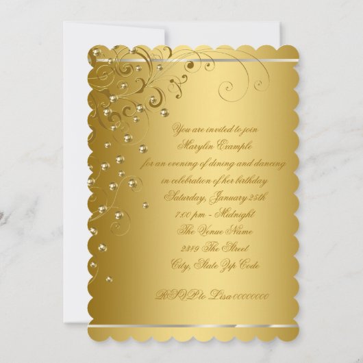 ゴールドとアイボリークリームの誕生日 招待状 (裏面)