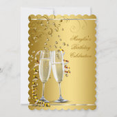 ゴールドとアイボリークリームの誕生日 招待状 (正面)