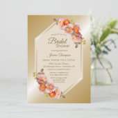 ゴールドとオレンジの花の水彩画 ブライダルシャワー 招待状 (スタンド正面)