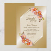 ゴールドとオレンジの花の水彩画 ブライダルシャワー 招待状 (正面/裏面)