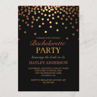 ゴールドとカッパーのコンフェッティ・バチェラー・パーティー招待状 招待状