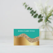 ゴールドとグリッターをあしらったブルーグリーン ビューティースタイル 名刺 (スタンド正面)