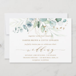 ゴールドとグリーンのエレガントなボタニカルウェディング 招待状