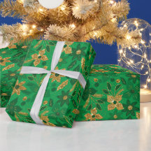 ゴールドとグリーンのクリスマスポインセチアの花