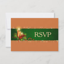 ゴールドとグリーンのクリスマス ウェディングRSVP