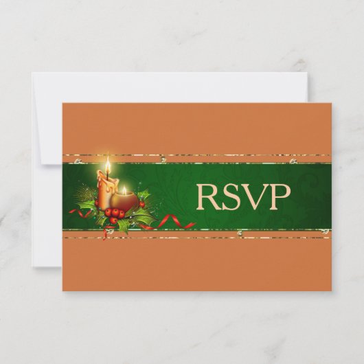 ゴールドとグリーンのクリスマス ウェディングRSVP 出欠カード (正面)