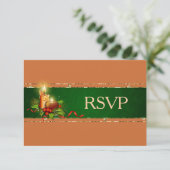 ゴールドとグリーンのクリスマス ウェディングRSVP 出欠カード (スタンド正面)