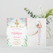 ゴールドとグリーンのバレリーナ写真招待状 招待状 (スタンド正面)
