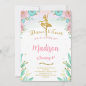 ゴールドとグリーンのバレリーナ招待状 招待状 (正面)