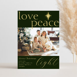 ゴールドとグリーンのフラット写真ホリデーカード シーズンカード