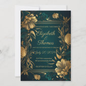ゴールドとグリーンのラグジュアリーなテーマの招待状 招待状 (正面)