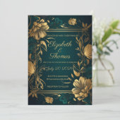 ゴールドとグリーンのラグジュアリーなテーマの招待状 招待状 (スタンド正面)