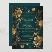 ゴールドとグリーンのラグジュアリー テーマの招待状 招待状 (正面/裏面)