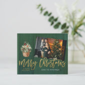 ゴールドとグリーンのレトロなクリスマス 4枚の写真入り (スタンド正面)