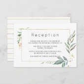 ゴールドとグリーンの幾何学模様のウェディング エンクロージャーカード (正面/裏面)