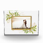 ゴールドとグリーンの水彩葉の装飾 フォトブロック (正面)