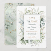 ゴールドとグリーンのSave The Dateテンプレート 招待状 (正面/裏面)