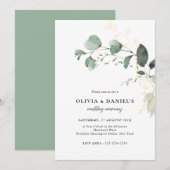 ゴールドとグリーンユーカリのミニマリスト結婚式 招待状 (正面/裏面)