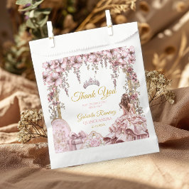 ゴールドとサーモンピンクのティアラ フローラル quinceañera  フェイバーバッグ