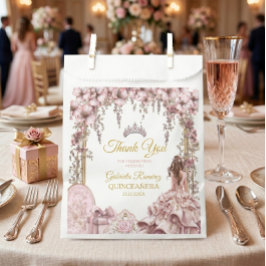 ゴールドとサーモンピンクのティアラ フローラル quinceañera フェイバーバッグ