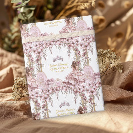 ゴールドとサーモンピンクのティアラ フローラル quinceañera ラッピングペーパー