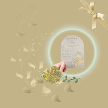 ゴールドとサーモンピンクの花柄 50歳の誕生日アクリル インビテーション