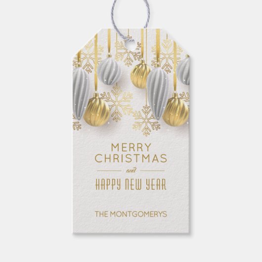 ゴールドとシルバーのクリスマスオーナメント ギフトタグ (正面)